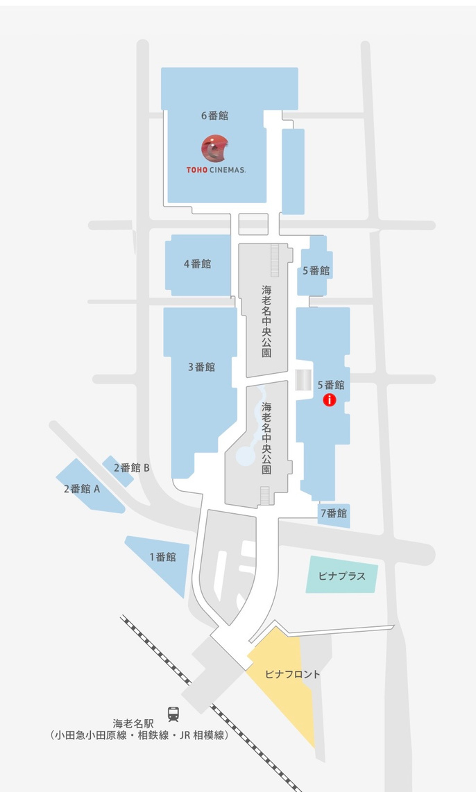 ビナウォーク構内図。5番館2階の設置位置を示す地図